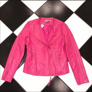 Hot Pink Faux Leather Jacket